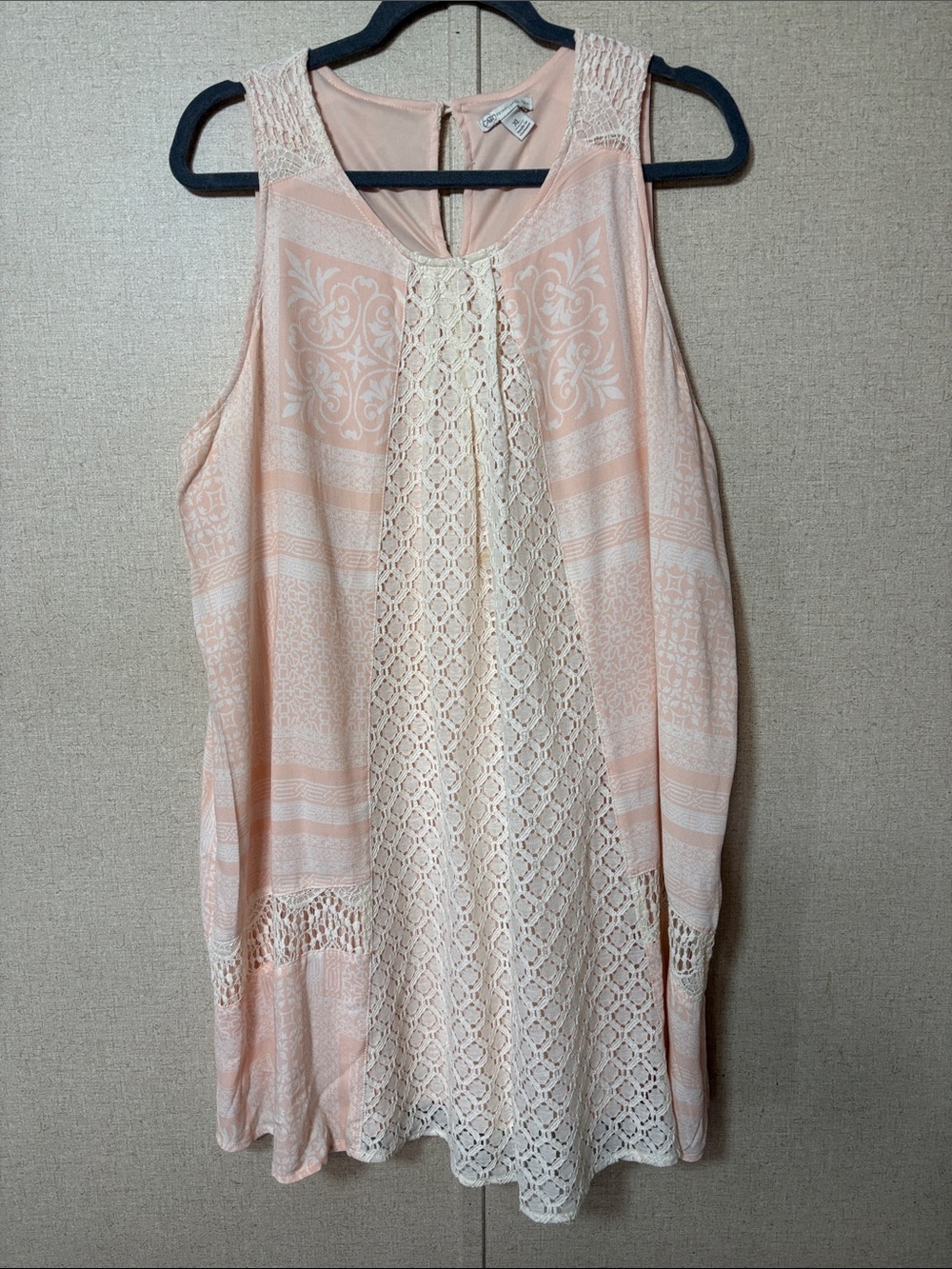 Cato Blush Pink Boho Lace Shift Dress XL Sleeveless Crochet Overlay Sundress